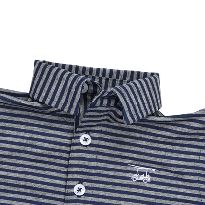 Albatross Youth Polo - Medieval w/ Heather Grey Stripes