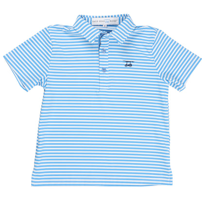 Youth First Class Polo - Azure Blue / White Stripe