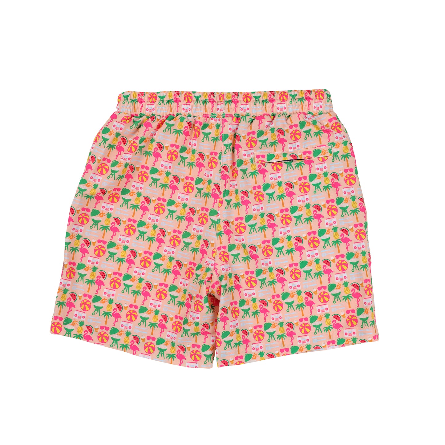 Peach w/Pool Party Print Youth Swim Trunks