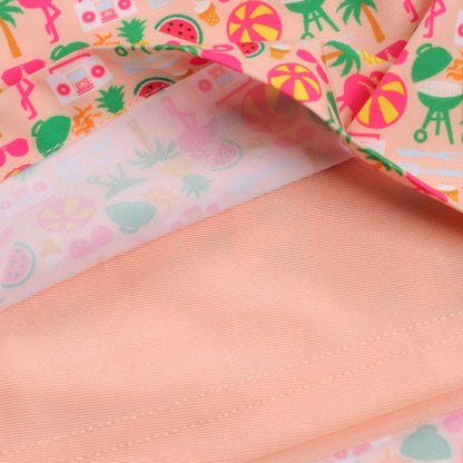 Peach w/Pool Party Print Youth Swim Trunks