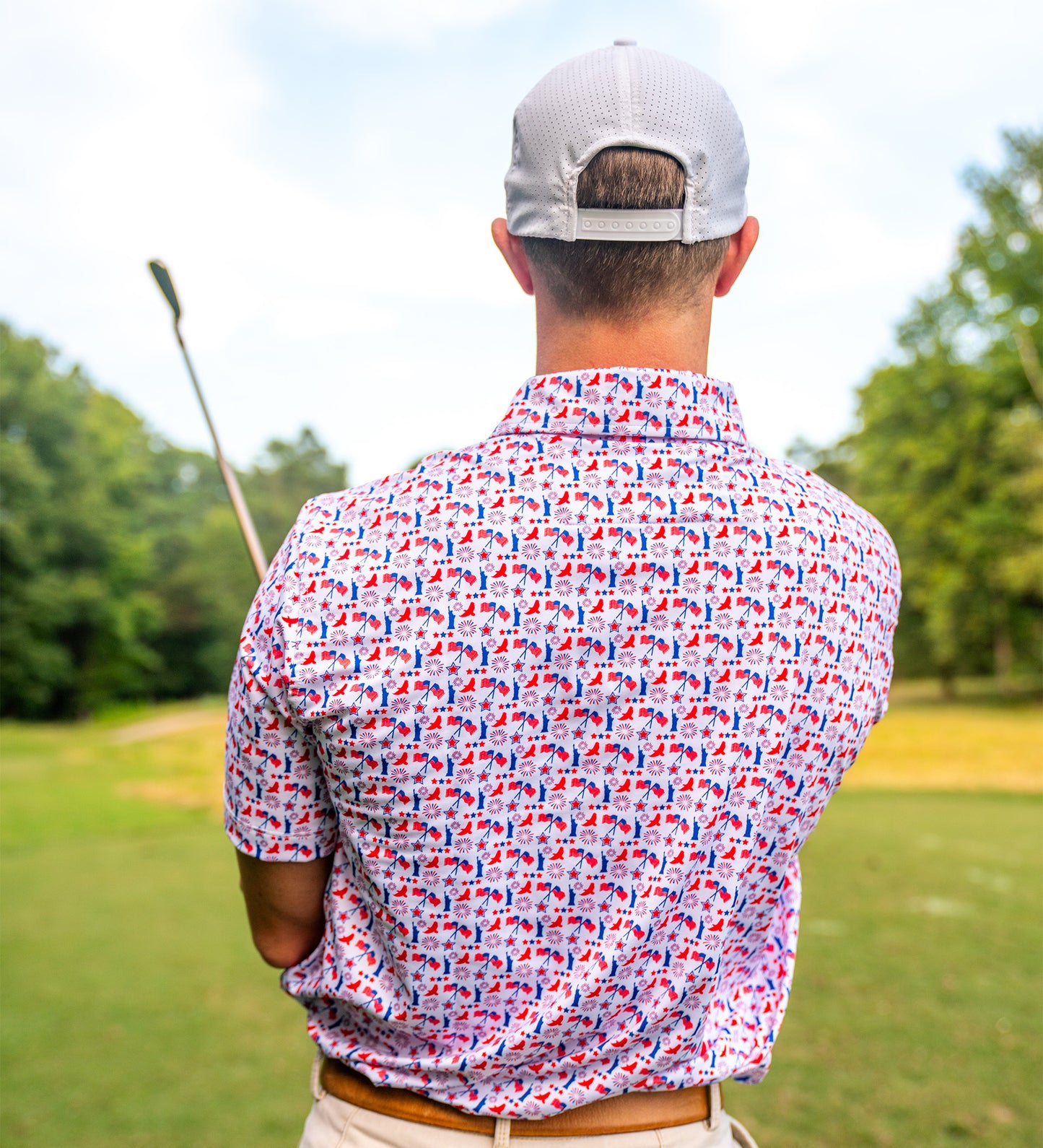 Albatross Polo - White w/ All-Over Americana Print