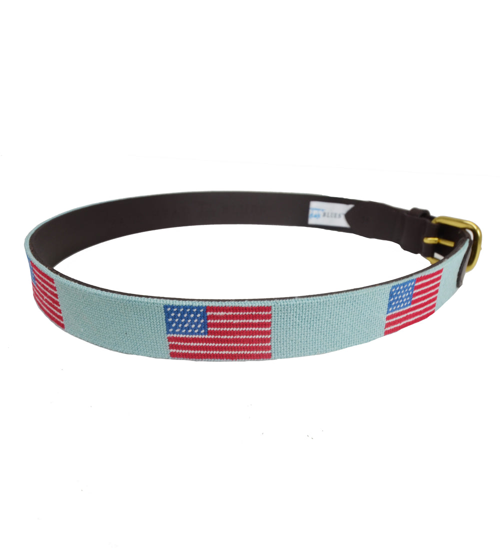Needlepoint Belt - USA Flag - Aqua