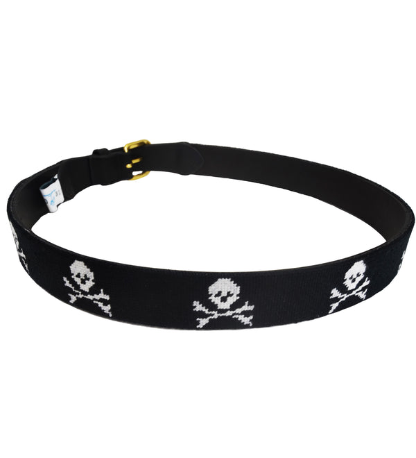 Needlepoint Belt - Jolly Roger - Black