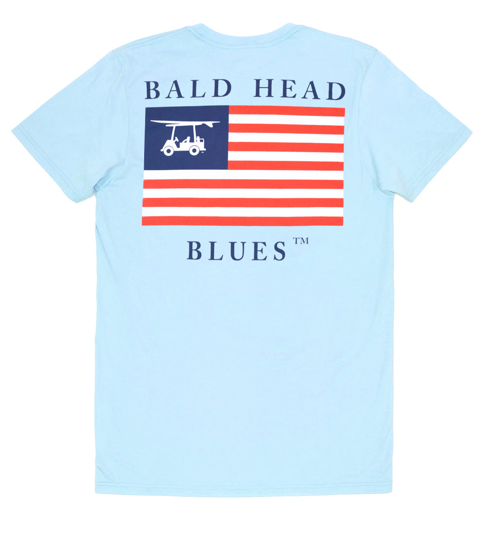 Island Tee - Short Sleeve USA Flag - Light Blue
